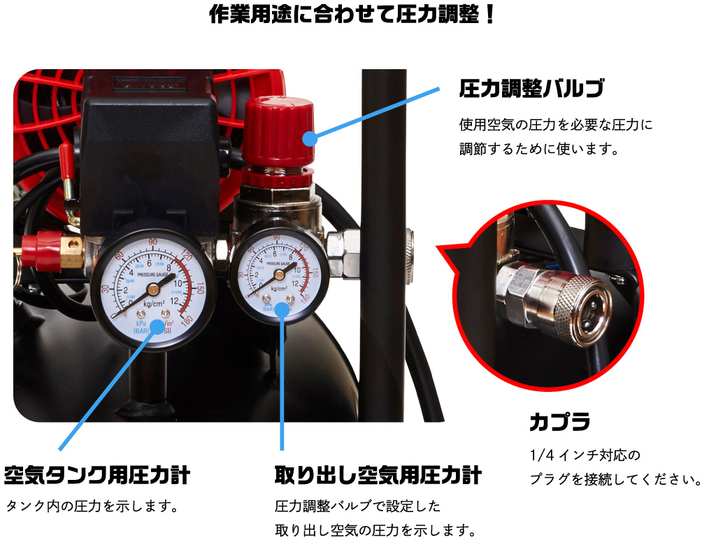 作業用途に合わせて圧力調整