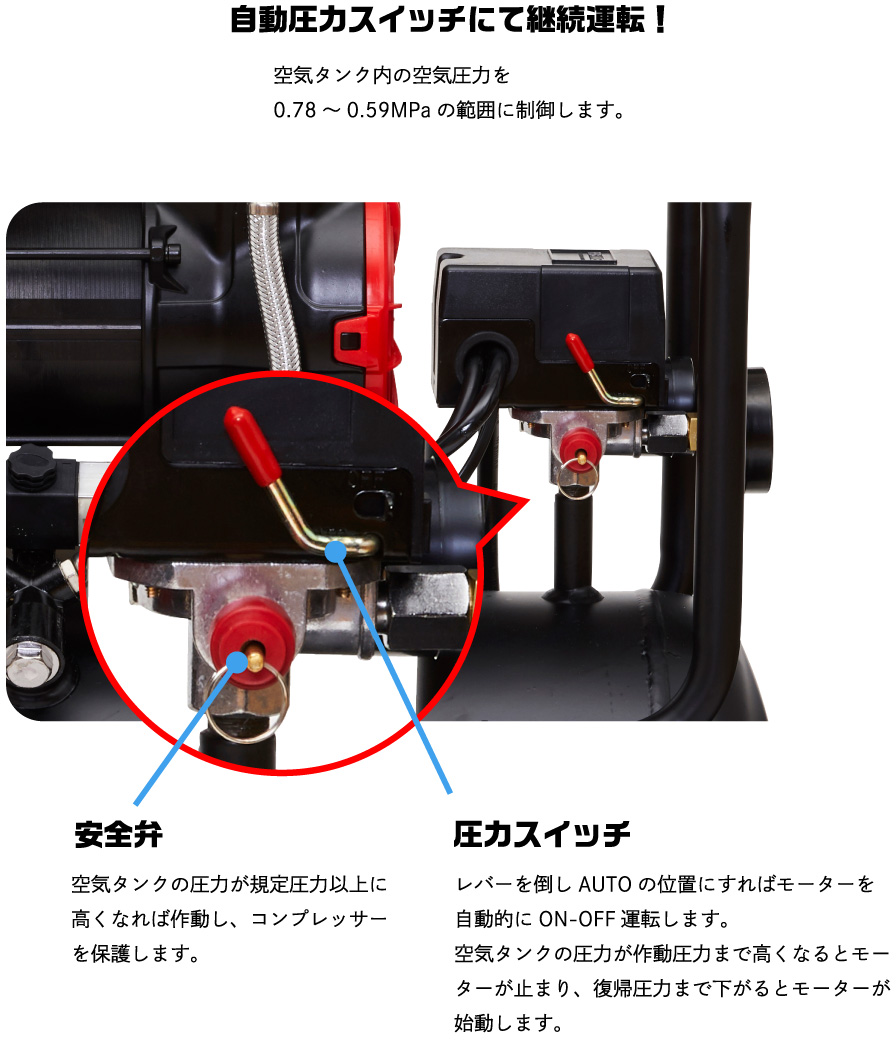 自動圧力スイッチにて継続運転